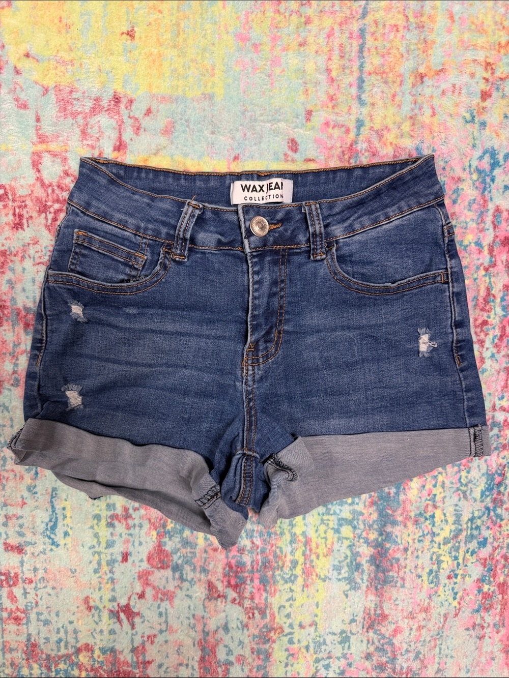 💜Wax Jean Blue Rolled-Hem Denim Shorts